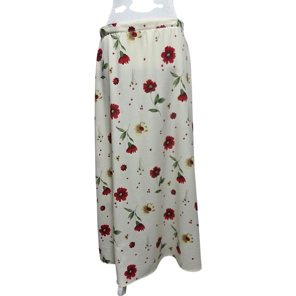 V.I.V. Vintage Cream & Red Floral Maxi Skirt Size 14
